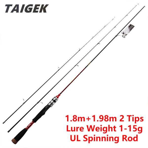 

taigek 1.8m + 1.98m 2 tips ul spinning fishing rod 2 section carbon fiber ultra light fresh water carp fishing spinning rod pole