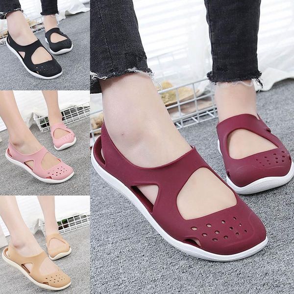 

newly women girl flat sandals hollow out anti-slip breathable portable for summer beach 19ing
