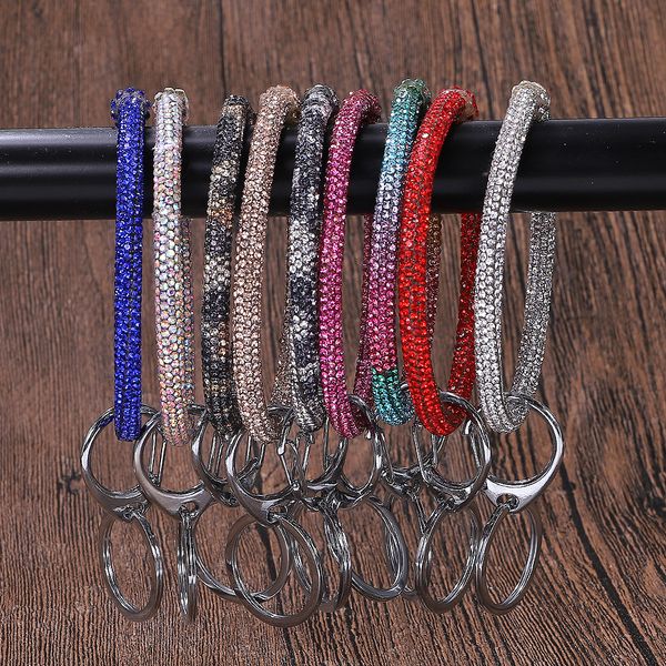 

creative big circle color diamond key ring bangle keyring, keychain wristlet for women girls your hands, Black;brown