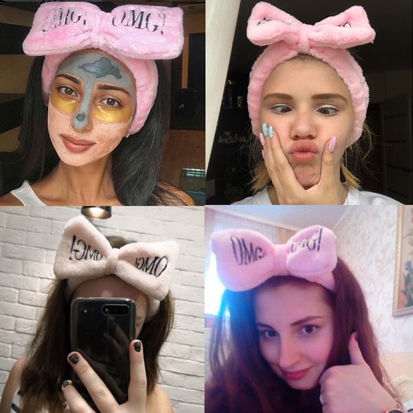 

turbante 2020 новое письмо omg повязки для женщин девушки лук мыть лицо тюрбан макияж эластичные ленты для волос коралловый флис аксессуары, Slivery;white