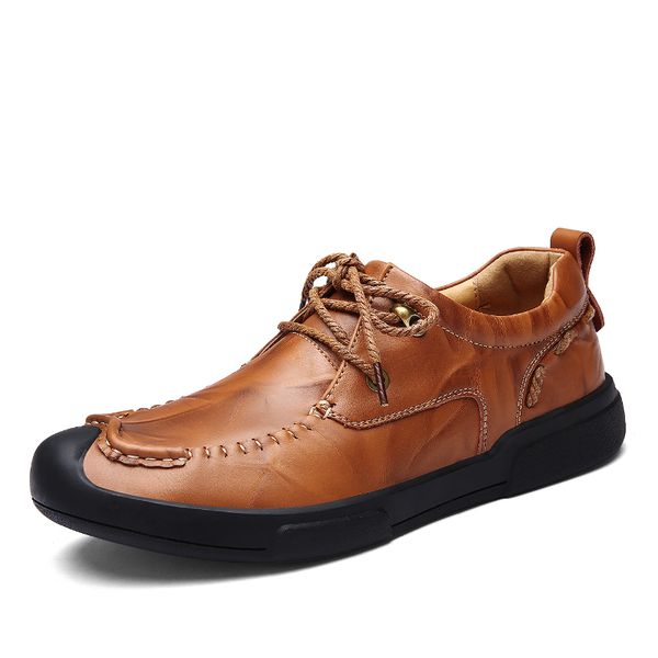 

2018 new fashion men's genuine leather shoes men lace up oxford flats summer comfortable handmade moccasins men shoes, Black