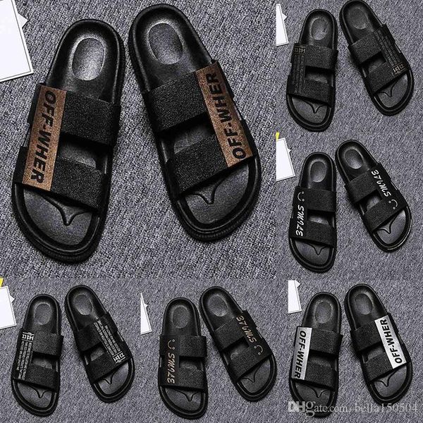 

designer sandals men shoes luxury slide summer fashion wide flat sandals slipper leather flip flops summer outdoor beach slippers, Black