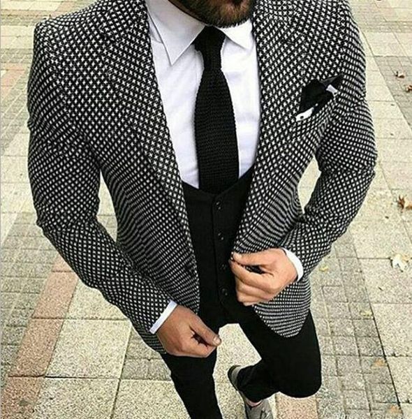 

Повседневная плед элегантный свадебный костюм для мужчин 3 шт.(куртка+брюки+жилет