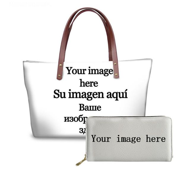 

twoheartsgirl 2pcs/set handbag&wallets women large capacity handle bags customized your image or tote bags lady