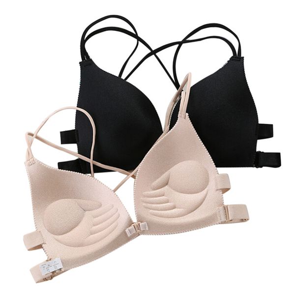 

front closure bras padded women intimes backless underwear pushup bh deep v black wire strappy super push up bralette, Red;black