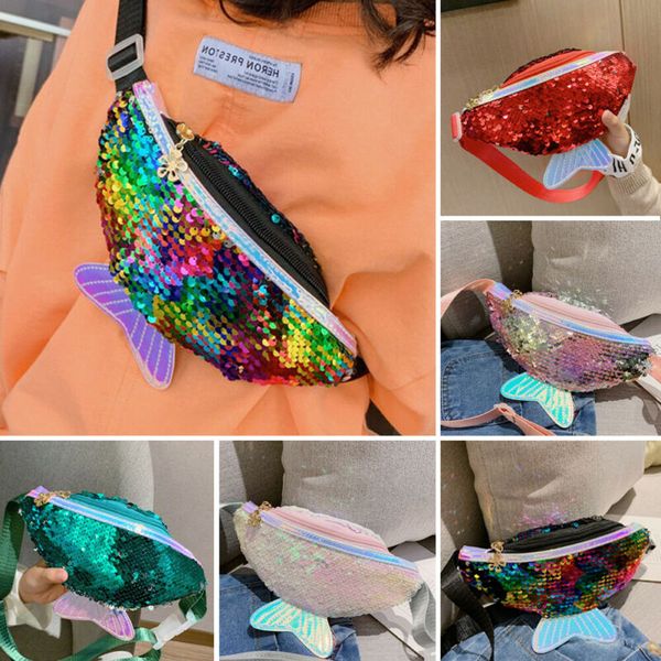 

fashion sequin waist bags single shoulder kids girls chest bag mobile coin purse glitter mermaid crossbody handbag wallet bag