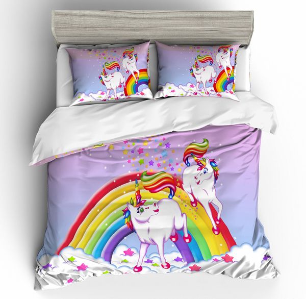 

3pcs 3d pentagram white beding set unicorn horse duvet cover pillowcases full &  animal for kids girls bedspreads ing