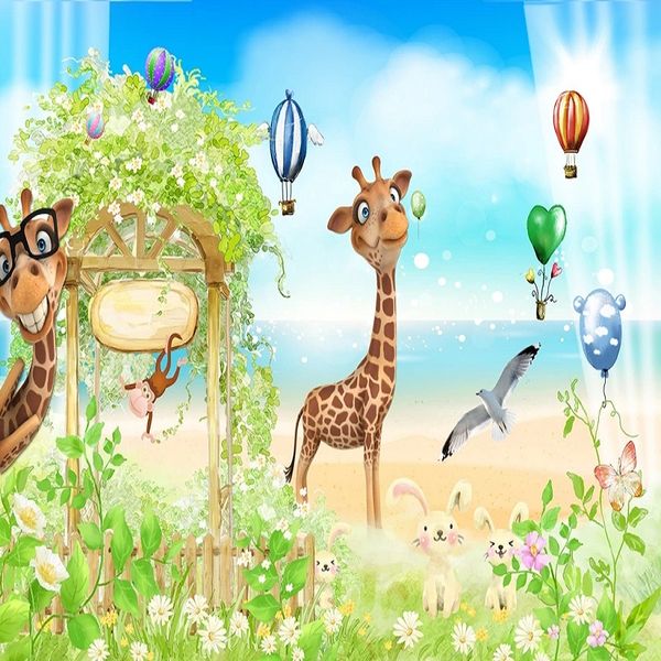 

custom large mural 3d wallpaper fairy tale world cartoon animal giraffe flower bedroom mural tv back wall decor deep 5d embossed