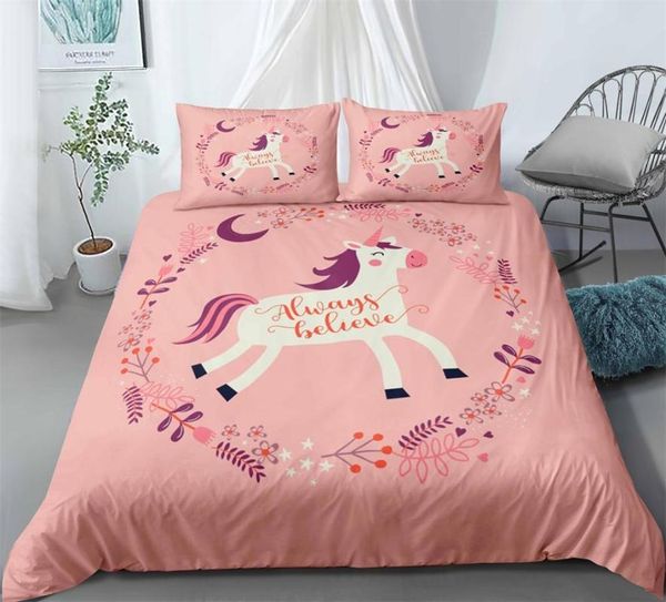 

мультфильм единорог венок комплект постельных принадлежностей спальня декор doona розовый фон детский подарок гипоаллергенный 1 шт. пододеял