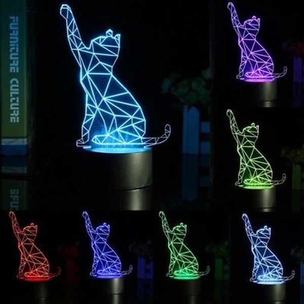 3D künstlerische Katze modernes USB-Nachtlicht 7 Farbwechsel Touch LED Schreibtisch Tischlampe #R45