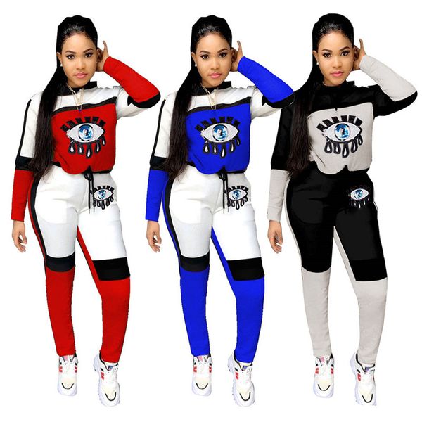 

women tracksuit big eyes classic hoodie hooded sweater and pants leggings sportswear two piece outfit casual sport jogging suit c112804, White