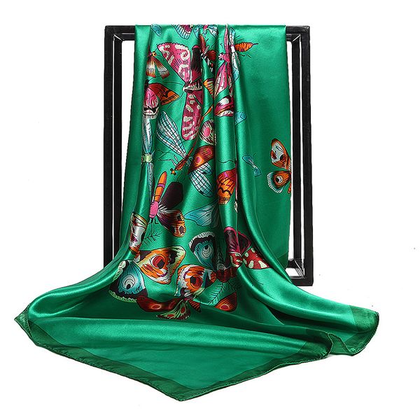 

fashion spring summer green blue butterfly printed silk scarf women polyester shawl hijab brand satin square scarves 90*90cm, Blue;gray