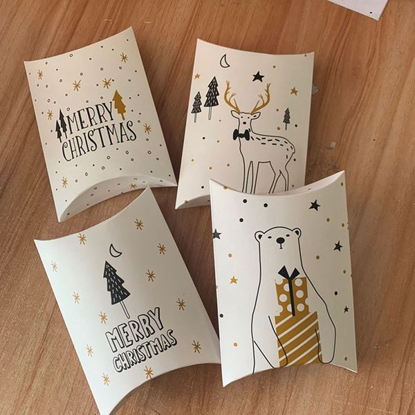 

5pcs deer christmas tree bear santa claus pillow box for chocolate cookie christmas party favor gift pillow packaging box