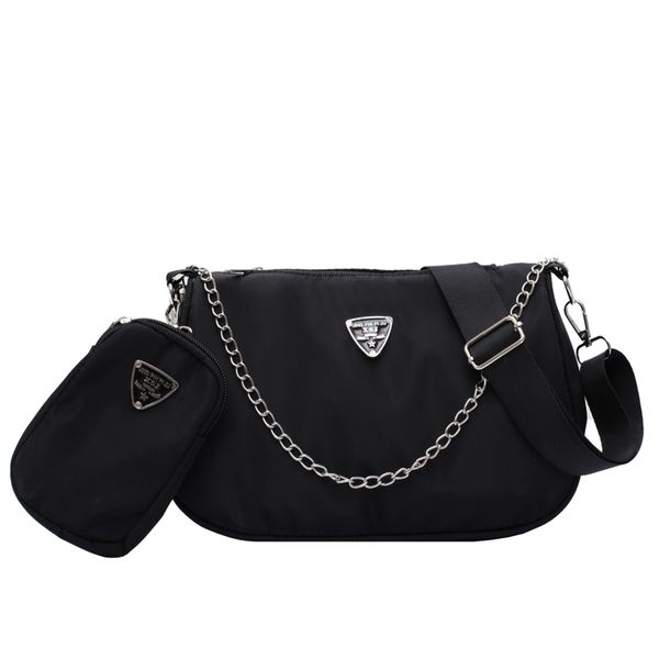 

2 pieces set women nylon bags lady's travel bag casual shoulder bag crossbody bags for women's handbags white /black color