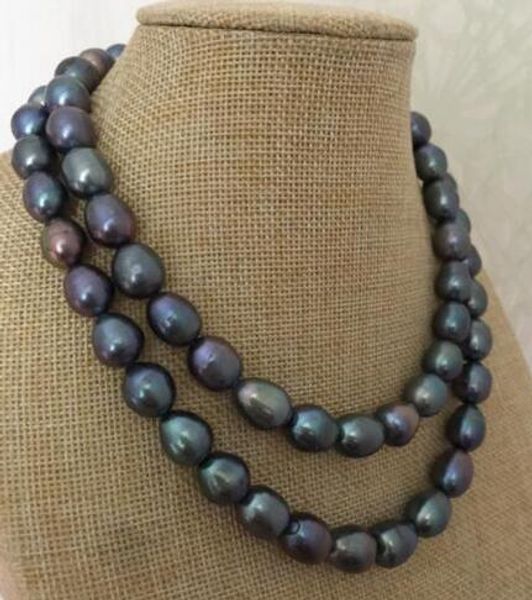 

beautiful 12-13mm tahitian baroque black green pearl necklace 18 ", Silver