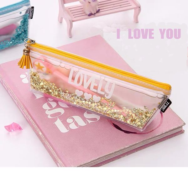 

quicksand pencil case student with multi-function pen case pencil bag creative personality transparent pen box art supplies