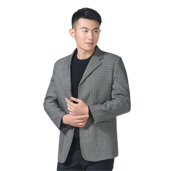 

waeolsa man casual blazer gray plaid suit jacket little check blends blazers men casual suit coat male outfits blazers spring xl, White;black