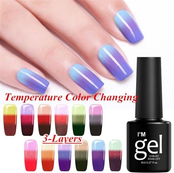 

1pc 3 layers thermal change color nail art gel nail polish fast dry manicure varnish 8ml gradient lacquer