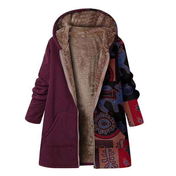 

fashion plus size winter coat women vintage warm printed wadded thicker hooded coat outwear women parka manteau femme hiver, Black