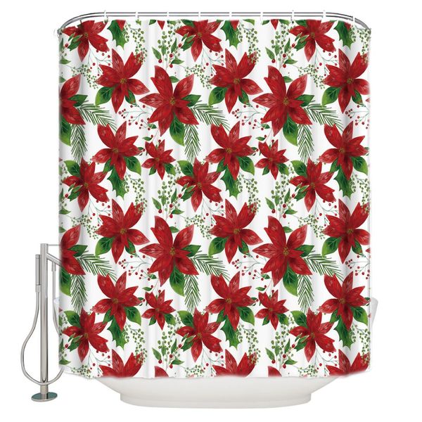 

christmas-themed plant designs shower curtain waterproof bathroom curtain