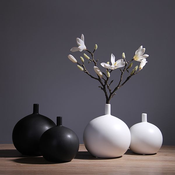 

nordic modern black and white ceramic hydroponic vase round ornament table flower vases home decoration ornaments spherical