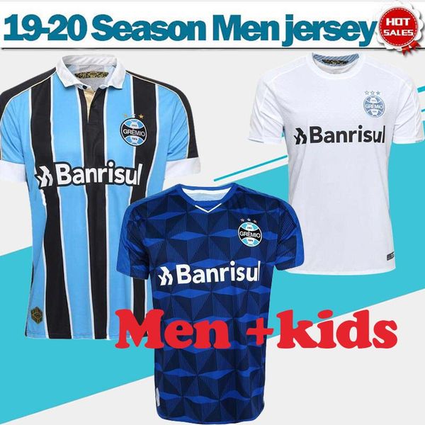 

2020 gremio home soccer jerseys 19/20 stripes blue black football shirts away white third blue soccer team kids soccer shirts