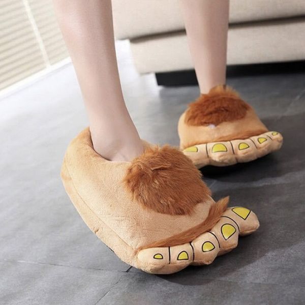 

winter warm soft cartoon indoor floor slippers women children shoes funny animal claw plush home slippers 29cm, Black