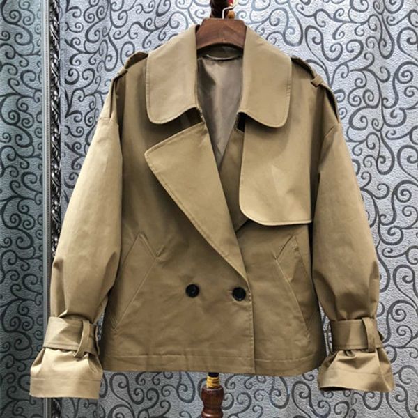 

short windbreaker female 2019 autumn simple large size irregular lapel casual comfortable windbreaker female jacket tide, Tan;black