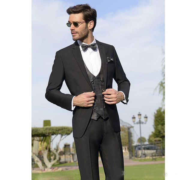 

classy black men suits three pieces groomsmen wedding tuxedos notched lapel groom suit with jacket pants vest prom blazers, Black;gray
