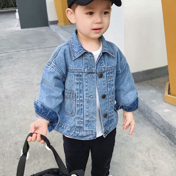 

kids boys denim coat long sleeves turn-down collar loose casual coat for spring yh-17, Blue;gray