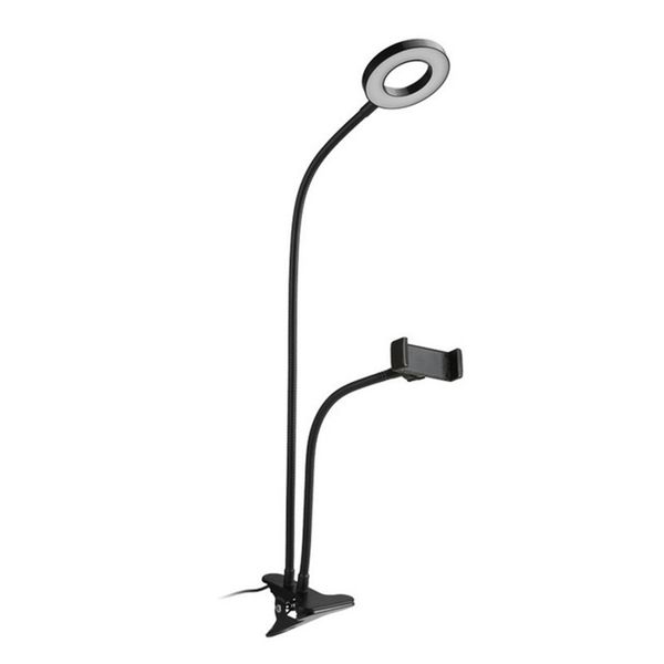 

2-in-1 cell phone holder with led selfie ring light for live stream phone clip holder adjustable desk lamp makeup light dropship