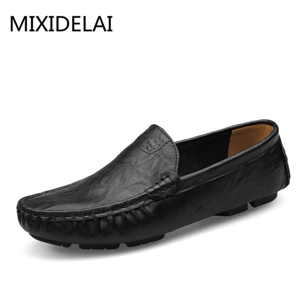 

mixidelai soft leather men loafers new handmade casual shoes men moccasins for leather flat shoes big size 36-50 fashion, Black
