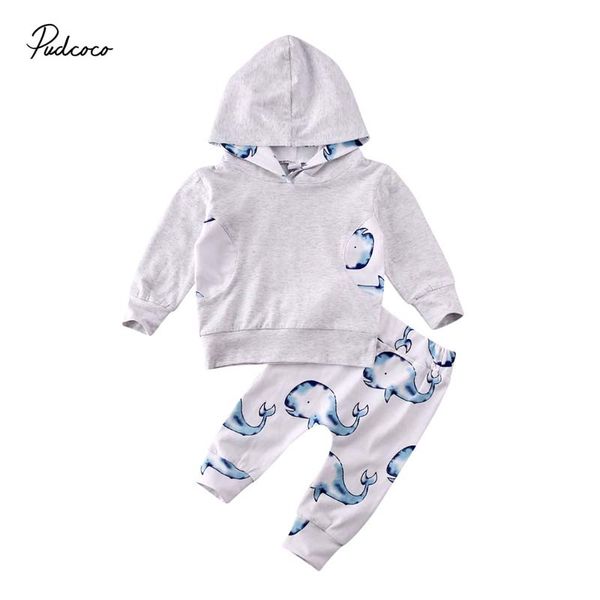 

2019 brand 0-24m infant baby boy girl whale print casual clothing set cotton hoodies long pants tracksuit outfits autumn, White