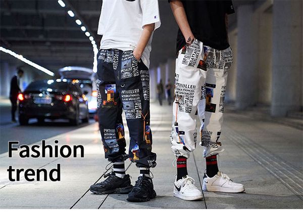 

2020 spring tide couple loose nine points casual pants male korean tide brand hip-hop sports beam pants, Black
