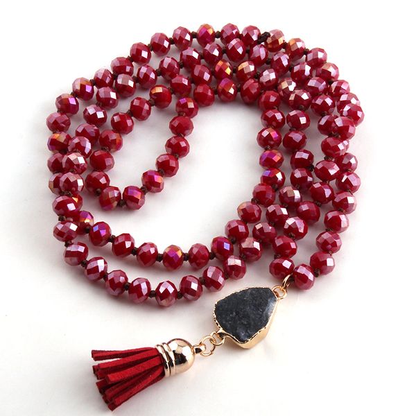 

fashio artisan halsband red glass knotted druzy and tassel pendant necklaces, Silver