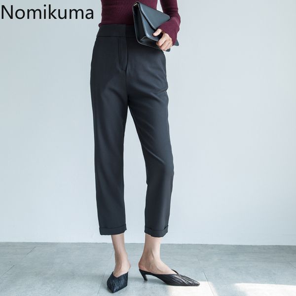 

nomikuma черный костюм брюки женщины сплошной цвет тонкий карандаш брюки женские повседневные модные панталоны офис леди новое поступление 3, Black;white