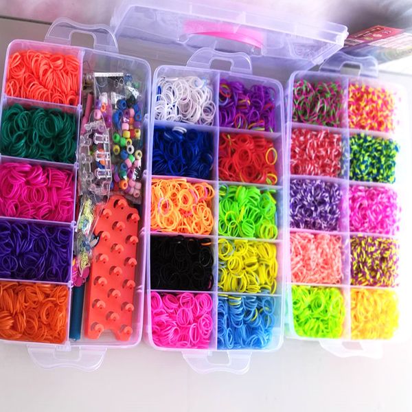 

15000pcs 25 colors rainbow rubber band set craft toy elastic bracelet set weaving machine ribbon knitted figures charms toy