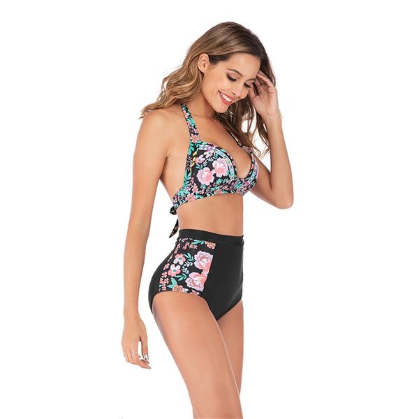 

women solid ruffle push-up padded bra beach bikini set high waist 2020 swimsuit for women swimwear biquini#559, White;black