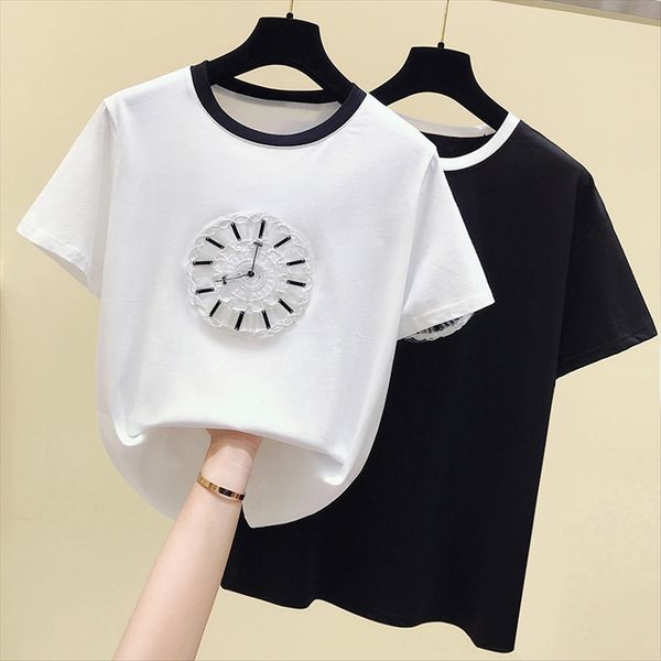 

2020 short-sleeved loose beaded round collar heavy industry 2020 short-sleeved loose beaded round collar heavy industry female femal, White