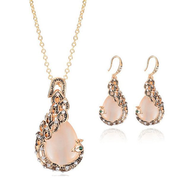

opal crystal peacock necklace earrings wedding jewelry set romantic gift jewelry, Silver