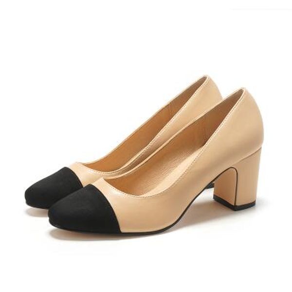 

2019 spring and autumn new luxury square head thick with shallow mouth single shoes women's color matching party wedding shoes, Black