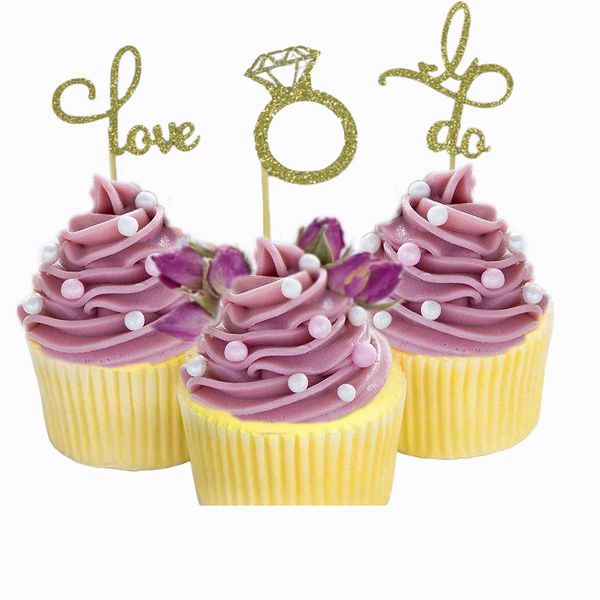 

6pcs glitter love cupcake ers diamond ring wedding dress cupcake ers for wedding engagement bridal shower decorations