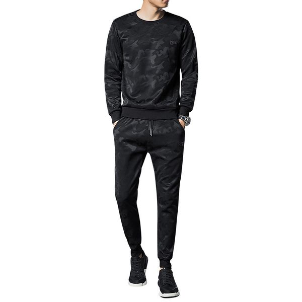

men's sets camo winter autumn sweat suit casual o-neck long sleeve pullover running comfortable 2 pieces suit tracksuit y, Gray