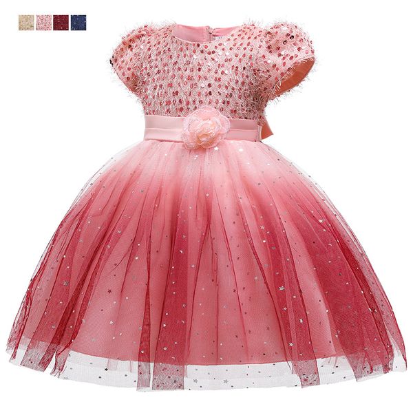 

girls dress sequins children party dress 2020 new prom evening dress fashion perform dresses, Red;yellow