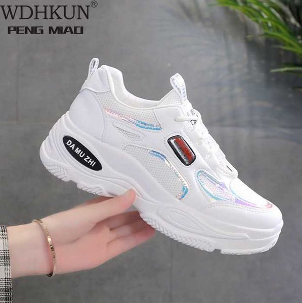 

wdhkun 2020 new women shoes new chunky sneakers for women vulcanize shoes casual fashion dad platform sneakers, Black