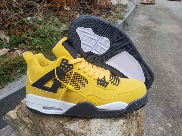 

4 4s lightning tour yellow black white midsole men basketball sports shoes good quality athletic mens sneakers with box, White;red