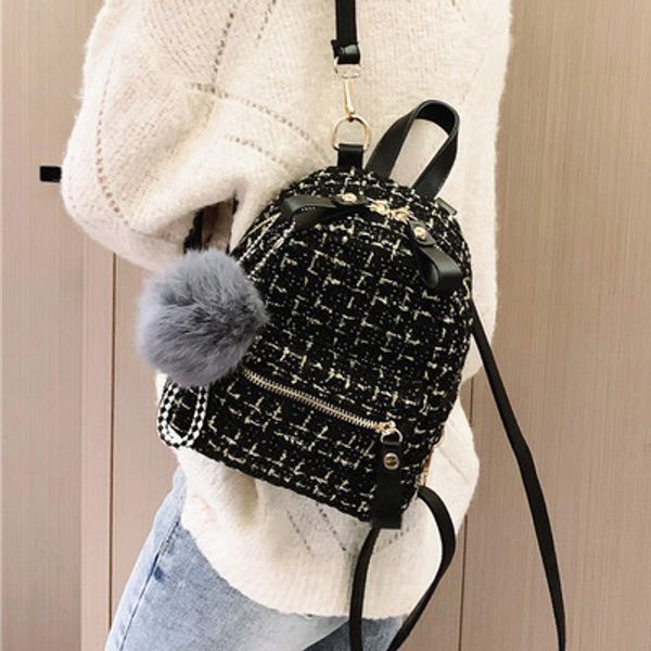 

женская шерстяная ткань решетка рюкзака новых весны женщины моды черный саквояж небольшой квадратный мешок 3 цвета