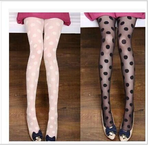 

women girl stockings sheer lace big long dot pantyhose stockings thigh-high warm dots stocking nylon stocks tights sox, Pink;yellow