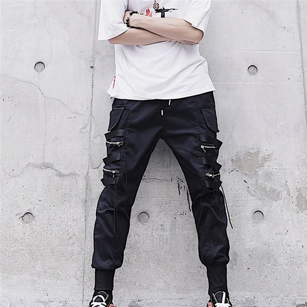 

2019 men's fashion new style individual pure color overalls nine-minute trousers pant camouflage joggers pants new male warm, Black