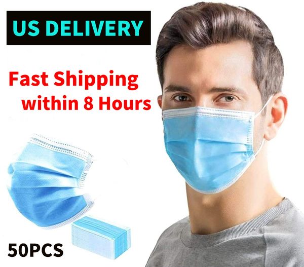 

(Фото в США) 50PCS Одноразовая маска с 3 слоями защиты для личного здоровья